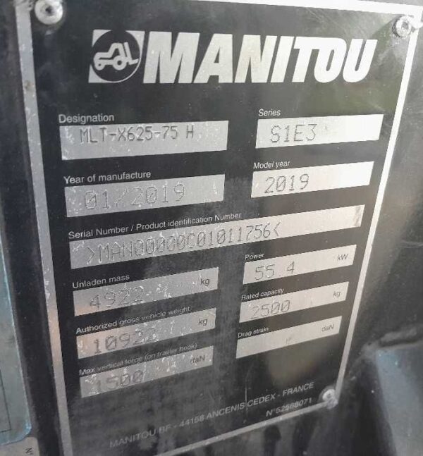 MANIPULADOR TELESCÓPICO MANITOU MLTX625 2018 2500 KG