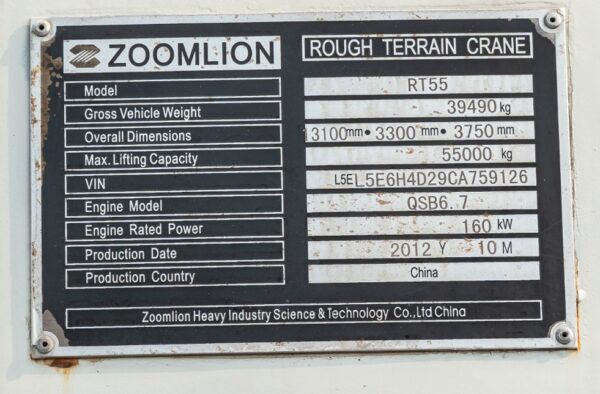 ZOOMLION RT55 2012 55 TON.