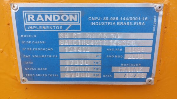 PRANCHA RANDON 5 EIXOS 2000 – RETA